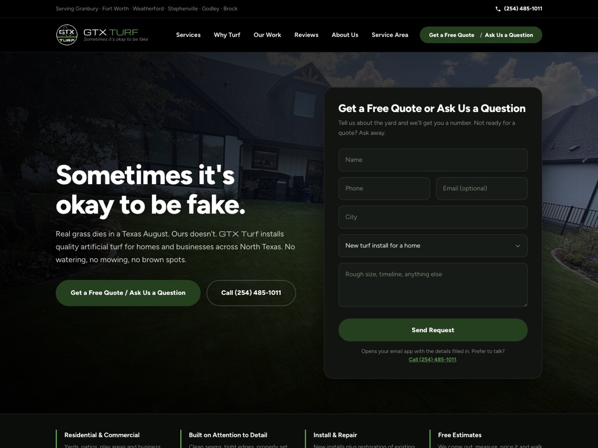 Screenshot of the GTX Turf website